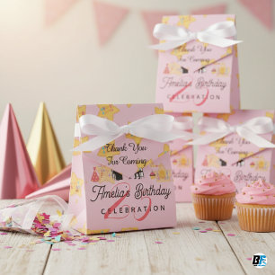 Caja Para Regalos Cumpleaños Feliz de Amelia Rosa y Dorado Gracias