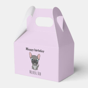 Caja Para Regalos Cumpleaños feliz pug gris lindo perro púrpura
