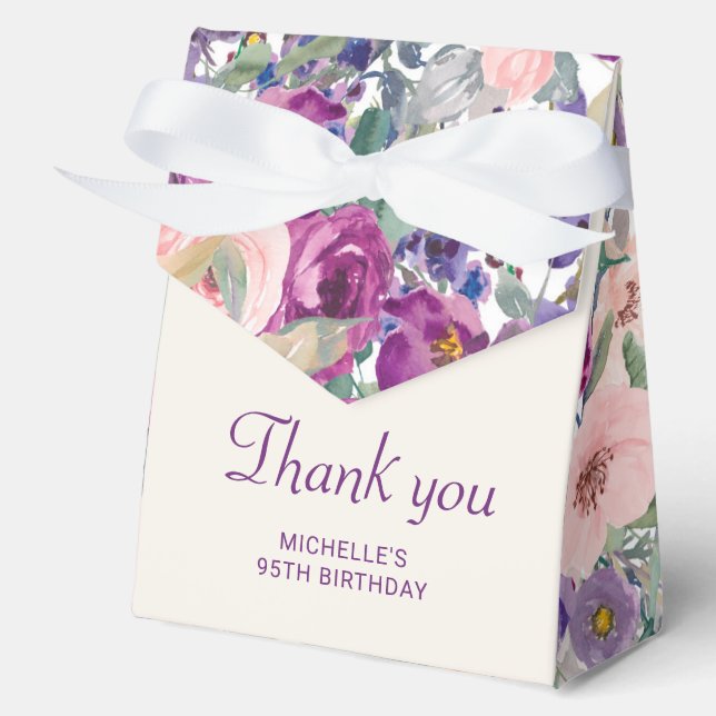 Caja Para Regalos Cumpleaños Floral de Follaje Rosa con Rubor Púrpur (Anverso)