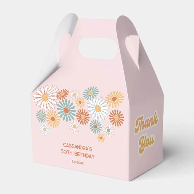 Caja Para Regalos Cumpleaños Floral Retro Daisy Boho Groovy (Front Side)