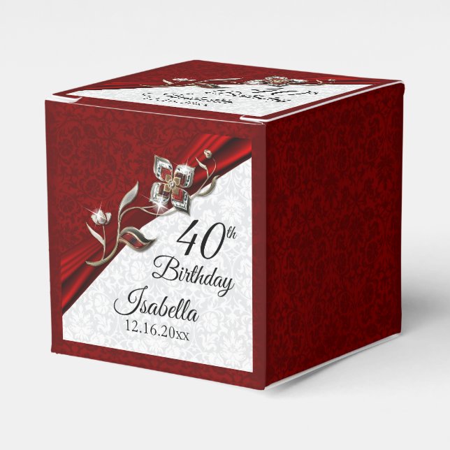 Caja Para Regalos Cumpleaños Floral Rubí 40 (Costado Anverso)
