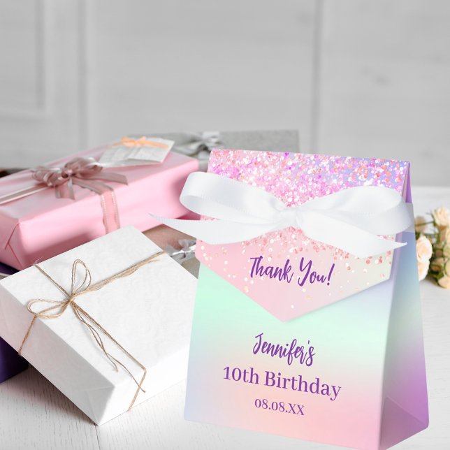 Caja Para Regalos Cumpleaños holográfico rosa morado (Subido por el creador)