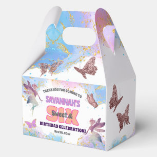 Caja Para Regalos Cumpleaños Mariposas Hada Dorado Brillo 6