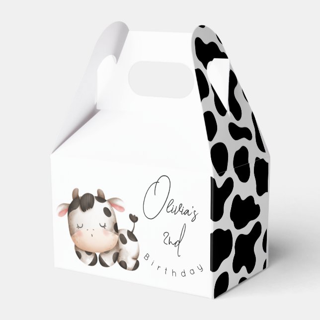 Caja Para Regalos Cumpleaños minimalista de vaca género neutro (Front Side)