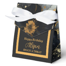 Cumpleaños negro y dorado elegante 4"w x 2"l x 5"h