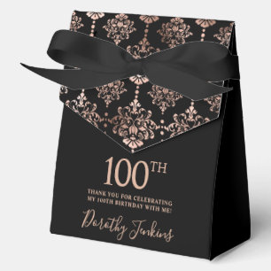Caja Para Regalos Cumpleaños número 100 Rosa Dorado Elegante Agradec