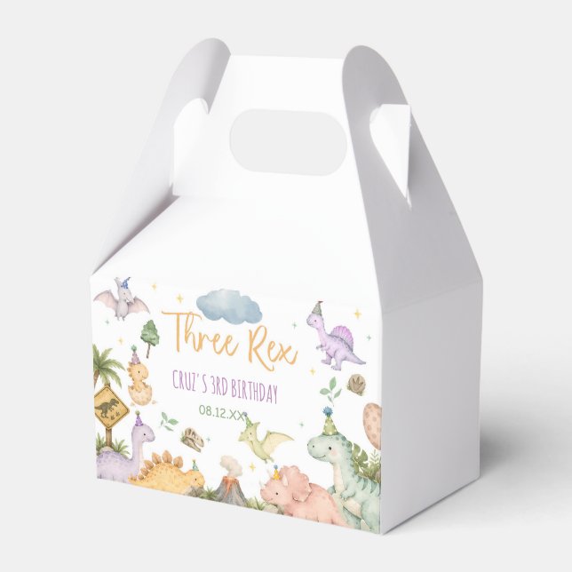 Caja Para Regalos Cumpleaños número 3 de Dinosaurio Tres Rex (Front Side)