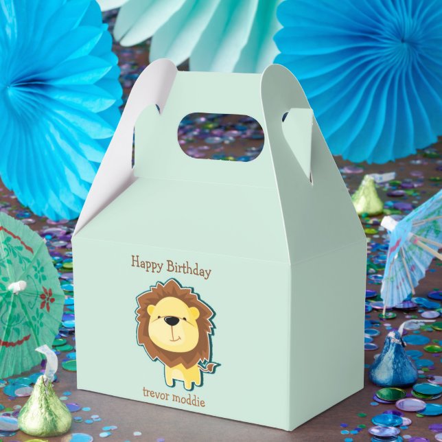 Caja Para Regalos Cumpleaños patrón azul león lindo (Fiesta)