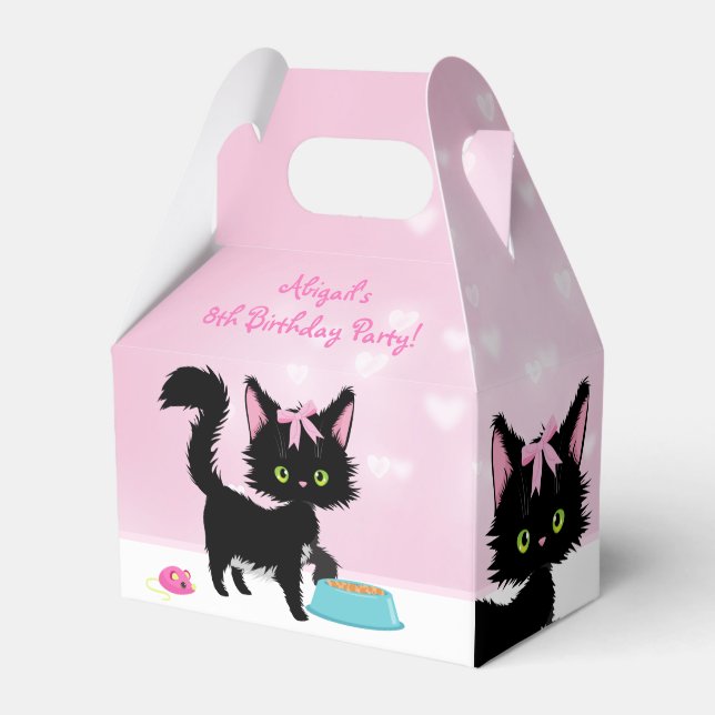 Caja Para Regalos Cumpleaños personalizado de gatos rosados y blanco (Front Side)