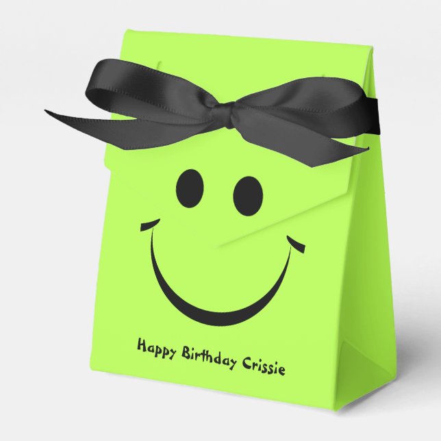 Caja Para Regalos Cumpleaños personalizado de Lime Green Happy Face (Front Side)