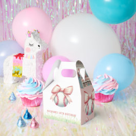 Caja Para Regalos Cumpleaños personalizado de niña de béisbol rosa