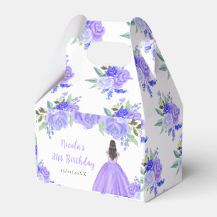 Caja Para Regalos Cumpleaños Princesa Cabello Castaño Fiesta Floral 
