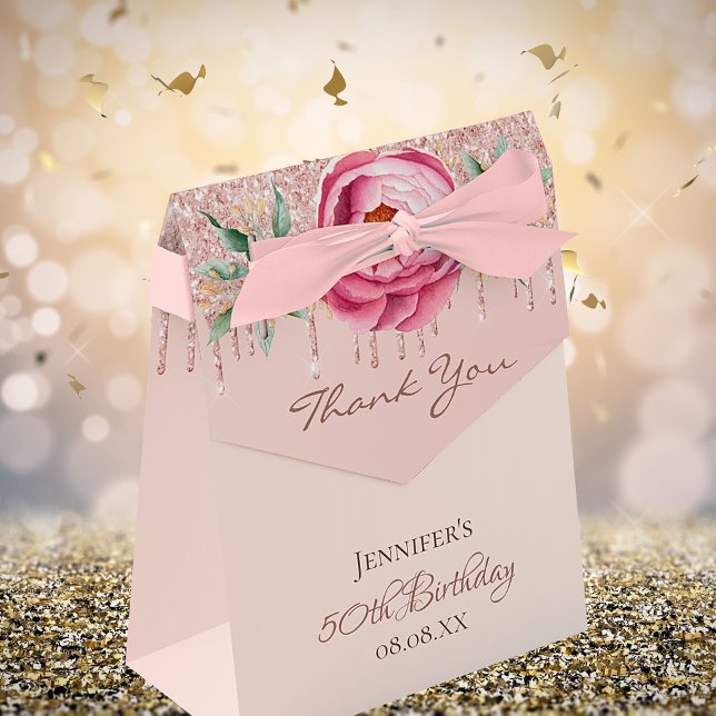 Caja Para Regalos Cumpleaños rosa oro rosa purpurina floral gracias (Subido por el creador)