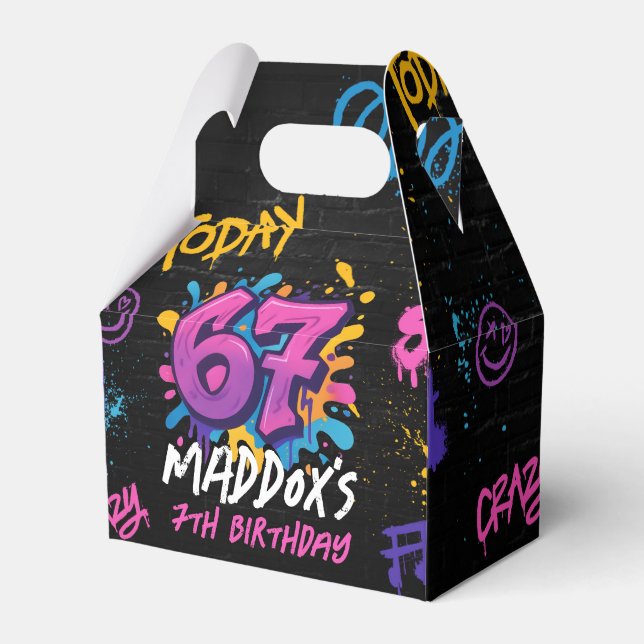 Caja Para Regalos Cumpleaños Seis Siete Tendencia Meme Graffiti Neon (Front Side)