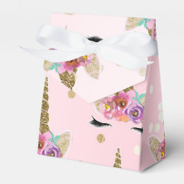 Caja Para Regalos Cumpleaños Unicornio Floral de Cuernos Rosados y D