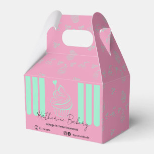 Caja Para Regalos Cupcake Strips Pink Mint Bakery Business
