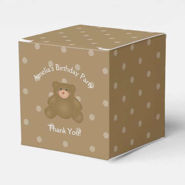 Caja Para Regalos Curiosa Bebé Marrón Teddy Bear fiesta de cumpleaño (Costado Anverso)