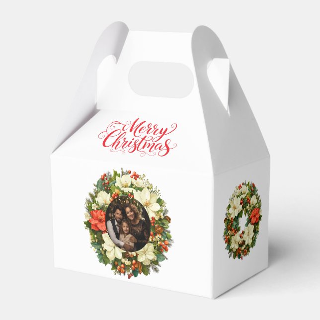 Caja Para Regalos Custom Photo Christmas Wreath Favor Gift Box (Front Side)