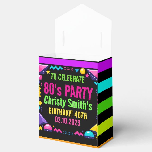 Caja Para Regalos Custom Retro Neon 80’s Birthday Party (Abierto)