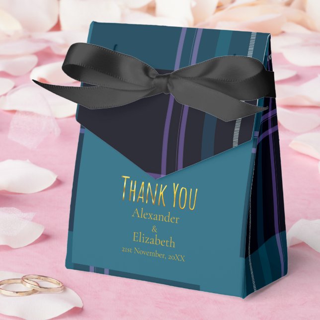 Caja Para Regalos Custom Thank You Blue Black Plaid (Boda)