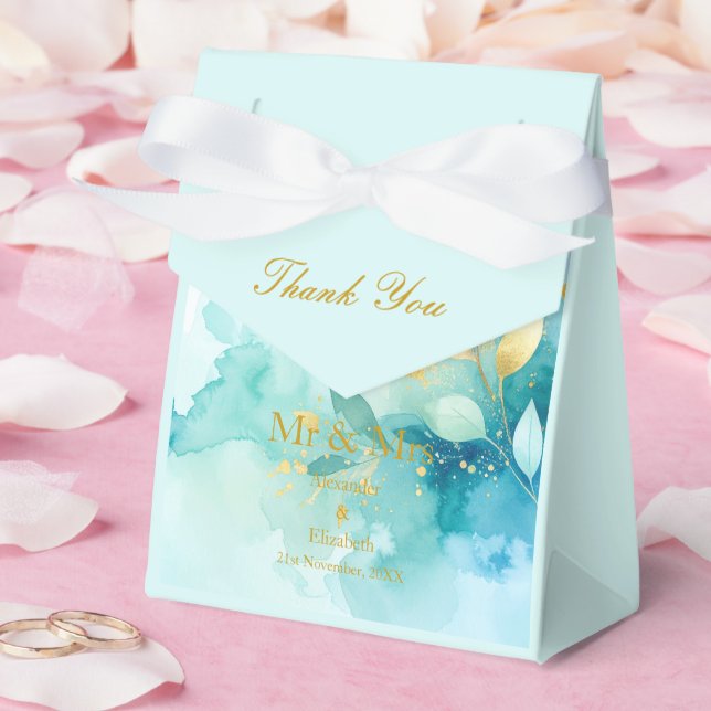 Caja Para Regalos Custom Thank You Gold Script Mr & Mrs Fresh Mint (Boda)