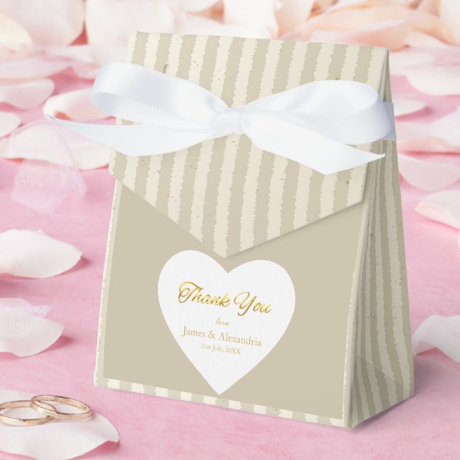 Caja Para Regalos Custom Thank You Gold Stripes White Heart (Boda)