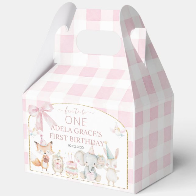 Caja Para Regalos Cute Animals Fun To Be One 1st Birthday Pink Gable (Reverso )