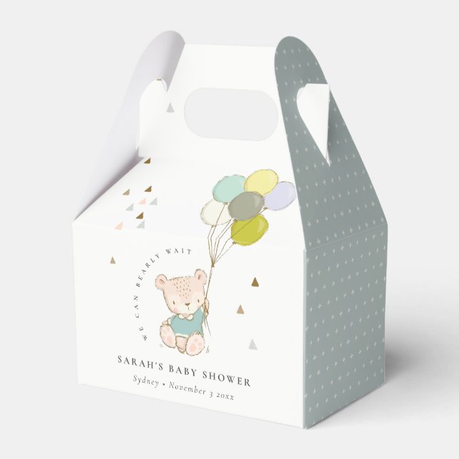 Caja Para Regalos Cute Aqua Bearly Wait Bear Balloon Baby Shower (Front Side)