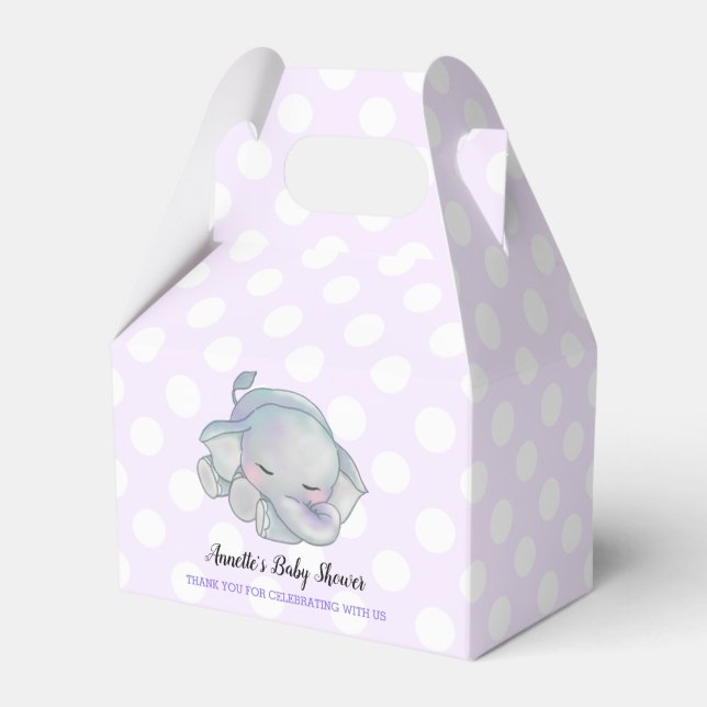 Caja Para Regalos Cute Baby Elephant Lavender Polka puntos Baby Show (Front Side)