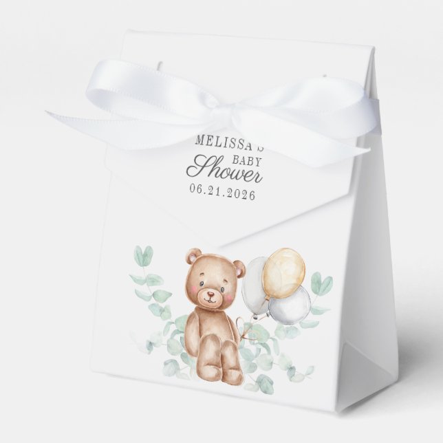 Caja Para Regalos Cute Bear Eucalyptus Script Globos Baby Shower (Front Side)