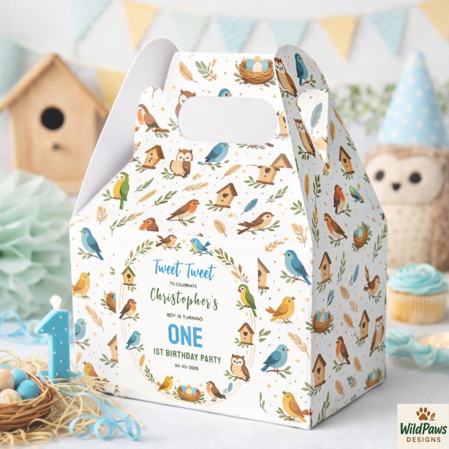 Caja Para Regalos Cute Birds 1st Birthday Party – Fun Kids  (Cute Birds 1st Birthday Party – Fun Kids Favor Boxes
)