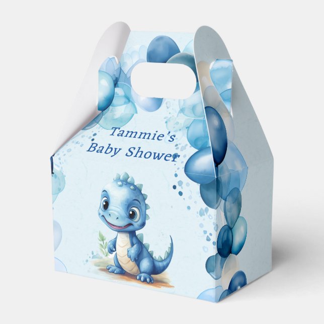 Caja Para Regalos Cute Blue Dinosaur Y Balloons Boy Baby Shower (Front Side)