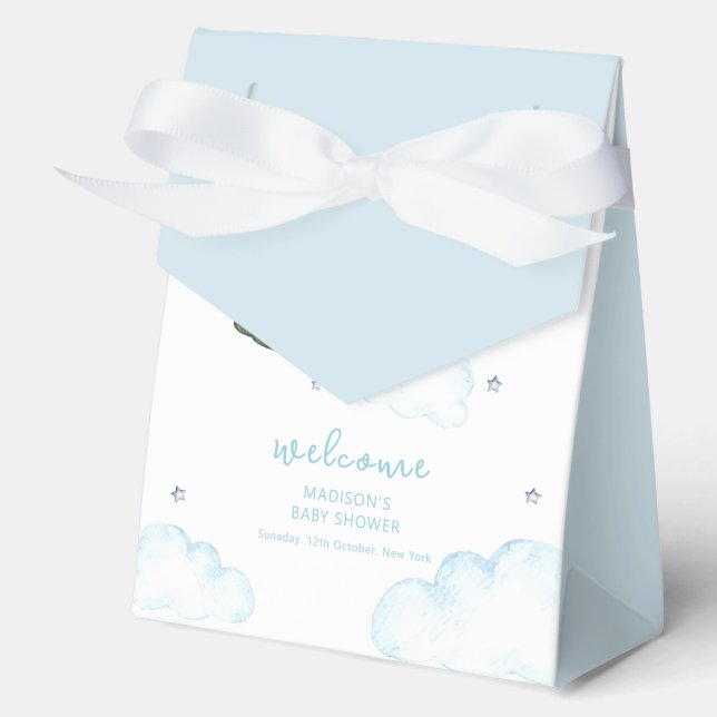 Caja Para Regalos Cute Blue Elephant Helicopter Baby Shower Welcome  (Anverso)