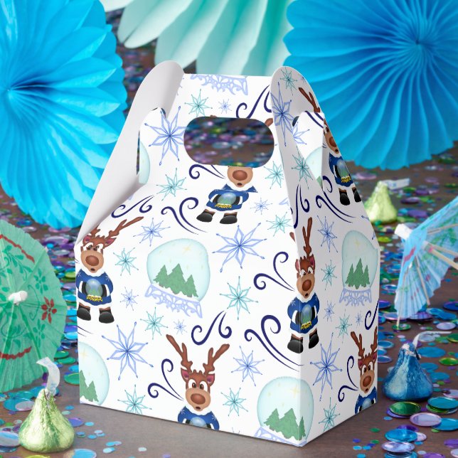 Caja Para Regalos Cute Blue Holiday Christmas Reindeer (Fiesta)