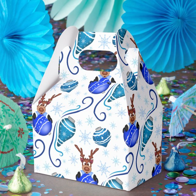 Caja Para Regalos Cute Blue Holiday Christmas Reindeer (Fiesta)