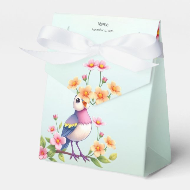 Caja Para Regalos Cute Blue Pink Bird Floral Favor Box (Front Side)