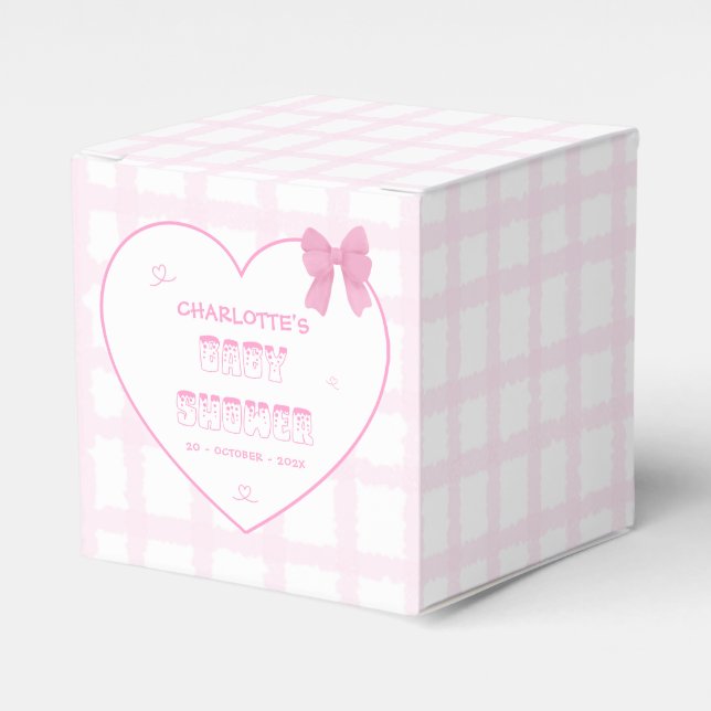 Caja Para Regalos Cute Bow Pastel Rosa Gingham Baby Shower (Costado Anverso)