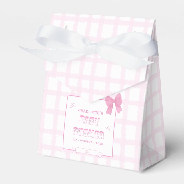 Caja Para Regalos Cute Bow Pastel Rosa Gingham Baby Shower Tent (Front Side)