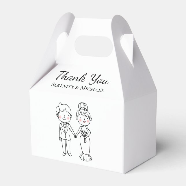 Caja Para Regalos Cute Bride Groom Boda Blanco Negro Gracias (Front Side)