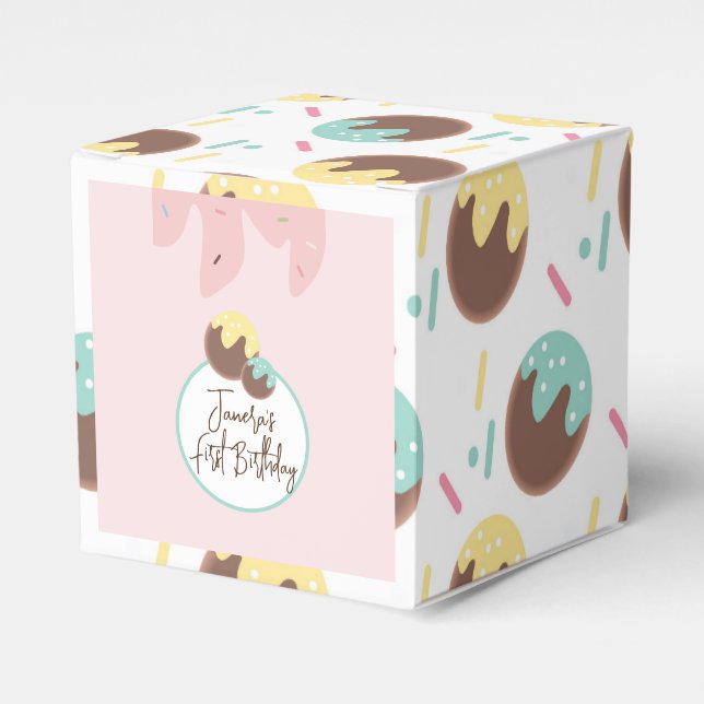 Caja Para Regalos Cute Cakepop Balls Primer cumpleaños Frosting (Costado Anverso)