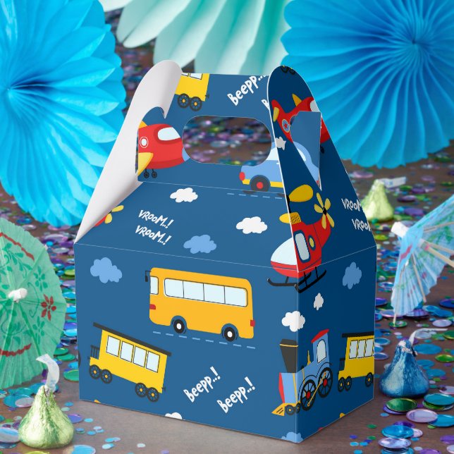 Caja Para Regalos Cute Cartoon Vehicles Pattern  (Fiesta)