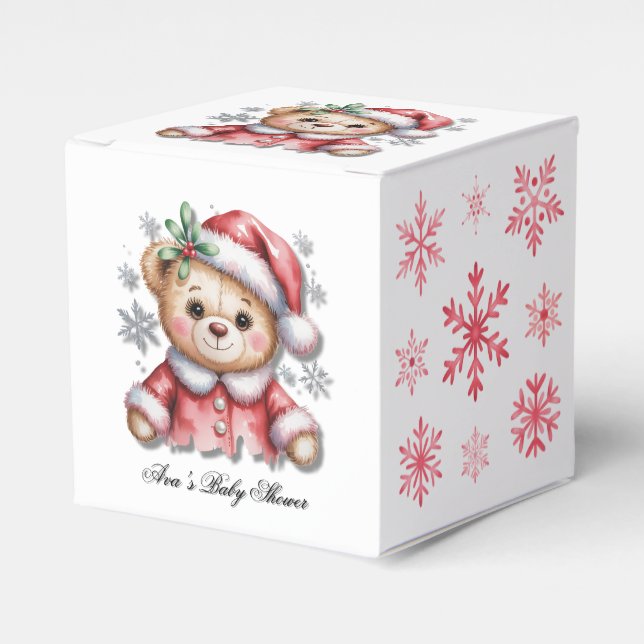 Caja Para Regalos Cute Christmas Bear and Snowflakes Baby Shower (Costado Anverso)