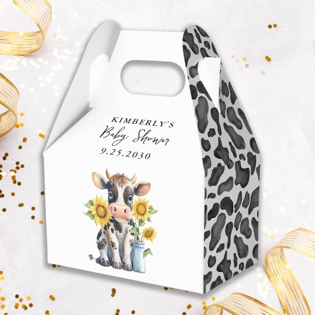 Caja Para Regalos Cute Cow Sunflowers Moderno Simple Farm Baby Showe (Subido por el creador)
