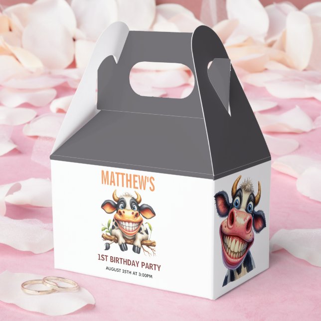 Caja Para Regalos Cute Crazy Cow Farm Theme 1st Birthday (Boda)