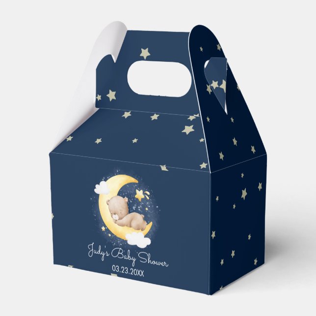 Caja Para Regalos Cute Crescent Navy Moon Teddy Bear Baby Shower (Reverso)