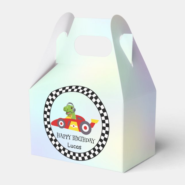 Caja Para Regalos Cute Dinosaur Birday racing car boy nombre (Front Side)