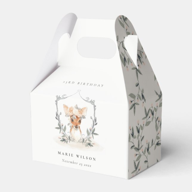 Caja Para Regalos Cute Dusky Deer Floral Escudo Cualquier Edad Cumpl (Front Side)