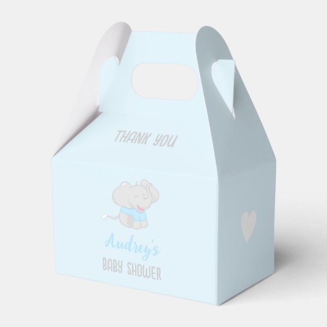Caja Para Regalos Cute Elephant Baby Shower Blue FavBox (Front Side)