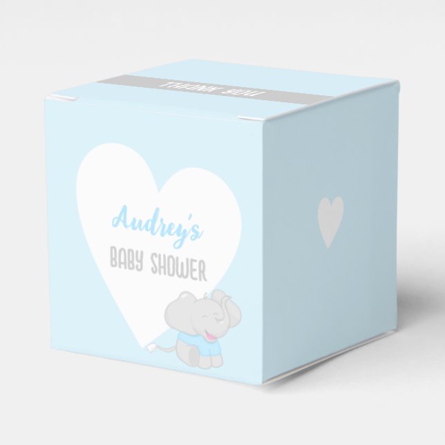 Caja Para Regalos Cute Elephant Baby Shower Blue FavBox (Costado Anverso)