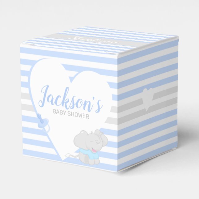 Caja Para Regalos Cute Elephant Baby Shower Blue FavBox (Costado Anverso)